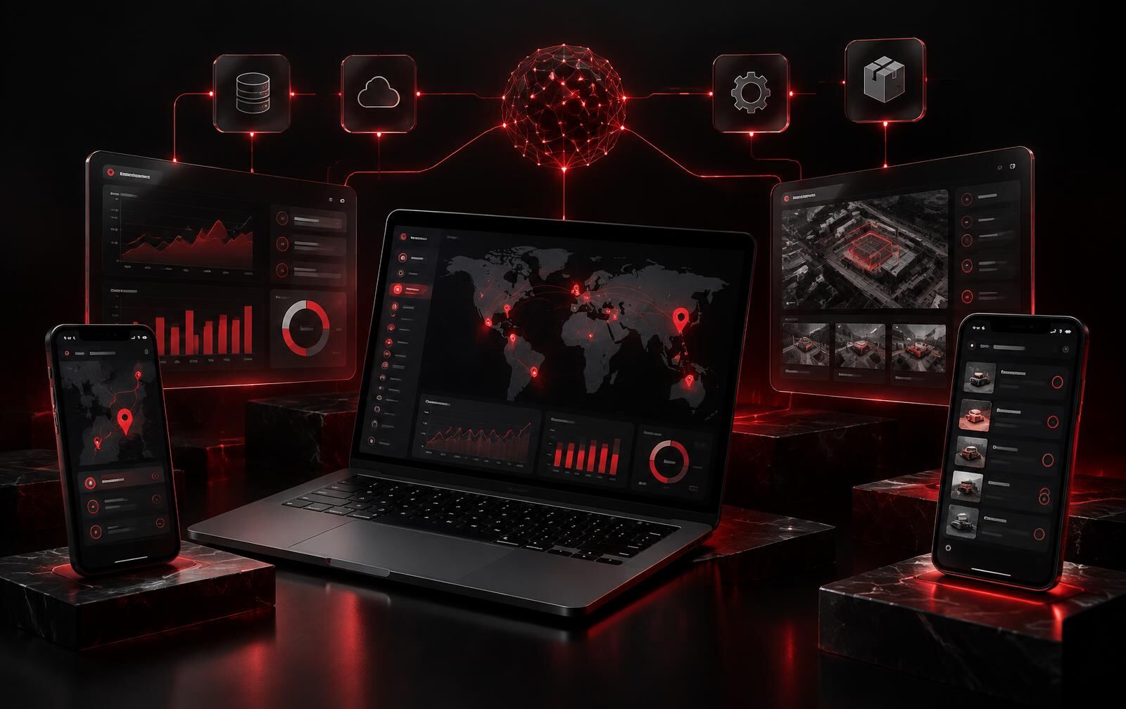 Ecossistema NRO Tecnologias: dashboards, notebook e celulares conectados